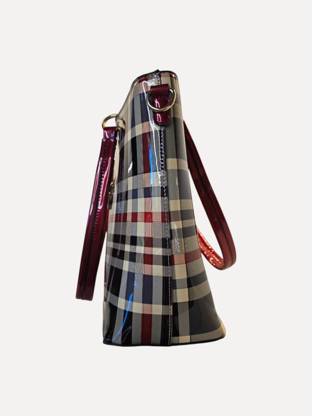 Patent Check Plaid Tote & Matching Long Zippered Wallet - Picture 5 of 10